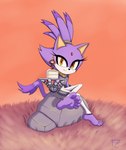 5_toes anthro barefoot black_nose cake cake_slice clothed clothing dessert feet female food on_rock orange_eyes purple_body rock sitting sitting_on_rock smile soles solo toes tenashiart sega sonic_and_the_black_knight sonic_storybook_series sonic_the_hedgehog_(series) xenoblade_(series) blaze_the_cat pyra_(xenoblade) sir_percival_(sonic_and_the_black_knight) domestic_cat felid feline felis human mammal absurd_res hi_res