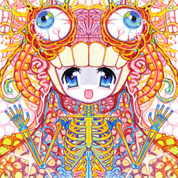 ambiguous_gender anime_style blood blue_eyes bodily_fluids body_horror bone eyeball gore looking_at_viewer not_furry open_mouth rib_cage skeleton smile solo teeth unusual_anatomy vein alunka animated_skeleton humanoid mammal undead 1:1 digital_media_(artwork) hi_res