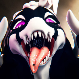 black_body bodily_fluids eyelashes looking_at_viewer male monochrome_body mouth_shot open_mouth piercing purple_eyes saliva saliva_string sharp_teeth solo teeth tongue tongue_out tongue_piercing tongue_stud white_body azerta56 kozery_(azerta56) wickerbeast 1:1 2025 3d_(artwork) absurd_res blender_(artwork) blender_cycles_(artwork) digital_media_(artwork) hi_res