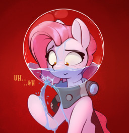 ambiguous_gender dialogue duo eyelashes feral freckled_face freckles frown gills imminent_asphyxiation open_frown open_mouth pink_body pink_pseudo_hair pseudo_hair red_background simple_background text water rexyseven friendship_is_magic hasbro my_little_pony fan_character koraru_koi aquatic equid equine horse hybrid mammal 2021 english_description english_text female_(lore)
