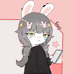 accessory anthro bangs black_clothing black_ear_ring black_shirt black_topwear blush clothed clothed_female clothing ear_piercing ear_ring eyelashes female fur green_eyes grey_hair hair hair_accessory holding_tablet light long_ears long_hair looking_at_viewer noseless piercing pink_background ring_piercing shirt simple_background smile smiling_at_viewer solo star_(shape) tan_body tan_eyelids tan_inner_ear tan_skin topwear white_body white_fur peypey_mei1925 raving_rabbids rayman_(series) ubisoft fan_character rainy_(peypey_mei1925) lagomorph mammal rabbid 1:1 2024 colored digital_drawing_(artwork) digital_media_(artwork) half-length_portrait hi_res lighting portrait shaded