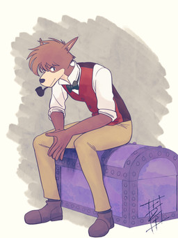 anthro black_nose bow_tie clothed clothing collared_shirt edwardian fur kemono looking_at_viewer male multicolored_body orange_body orange_fur pipe pointy_ears shirt simple_background solo tan_body tan_fur topwear two_tone_body vest victorian koda-kota sherlock_hound_(series) sherlock_hound canid canine fox mammal absurd_res hi_res