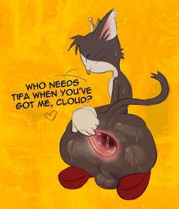 anal_fluids anthro anus backsack balls black_body black_fur blep bodily_fluids butt crown eyes_closed fur gaping gaping_anus genitals headgear male musky_anus pink_anus solo sweat sweaty_butt tail talking_to_viewer text thin_tail tongue tongue_out whiskers white_body white_fur hhbrother celtic_mythology european_mythology final_fantasy final_fantasy_vii mythology square_enix cait_sith_(ff7) felid mammal digital_drawing_(artwork) digital_media_(artwork) english_description english_text hi_res