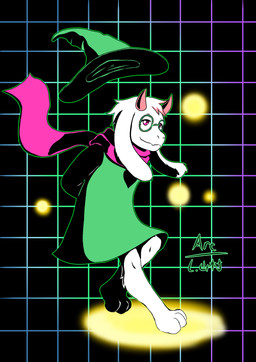 anthro clothed clothing eyewear glasses hat headgear headwear horn long_ears male pink_eyes robe scarf simple_background solo arc_rose deltarune undertale_(series) ralsei bovid caprine goat mammal digital_drawing_(artwork) digital_media_(artwork) hi_res