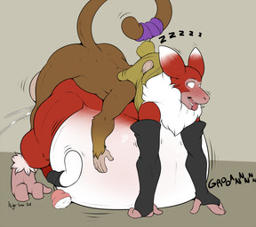 ahegao anal anal_penetration anthro balls belly big_balls big_belly blush bodily_fluids cum cum_ballooning cum_in_ass cum_inflation cum_inside cum_splatter duo eye_roll femboy fucked_silly genital_fluids genitals huge_balls huge_belly hyper hyper_balls hyper_belly hyper_genitalia inflation looking_pleasured male male/male male_penetrated male_penetrating male_penetrating_male orgasm penetration saliva sex tail tongue tongue_out nightfaux bandai_namco digimon deacon_(argonius_doge) knight_(nightfaux) digimon_(species) haplorhine hybrid mammal monkey primate renamon