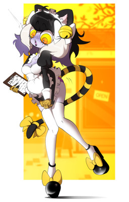 anthro bell_bow blush breasts cat_ear_headband cat_tail clothed clothing embarrassed eyelashes female footwear high_heels legwear lingerie lipstick maid_uniform makeup medium_breasts non-mammal_breasts panties pose purple_clothing purple_panties purple_underwear sharp_teeth shoes solo tail teeth thigh_highs underwear uniform upskirt yellow_eyes tobitobi90 odeth_poensis avian bird owl absurd_res hi_res pinup
