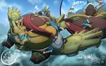 anthro belly big_belly burping macro male male/male morbidly_obese obese overweight swelling afurreak breath_of_the_wild nintendo the_legend_of_zelda kass_(tloz) link revali avian hylian rito hi_res