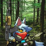 accessory ak-47 ak_platform anarchy_symbol anthro assault_rifle black_clothing black_hoodie black_topwear blue_body blue_clothing blue_eyeshadow blue_fur blue_hair blue_shirt blue_topwear bulletproof_vest clothed clothing eyelashes eyeshadow female fingerless_gloves forest forest_background fully_clothed fur gloves gun hair handwear holding_gun holding_object holding_ranged_weapon holding_weapon hoodie kerchief lgbt_pride light makeup mascara nature nature_background patch_(fabric) photo_background pin_accessory pin_button plant pride_color_patch pride_colors ranged_weapon rifle scarf shirt solo topwear transgender_pride_colors tree weapon yellow_eyes atomic_cat atomic_corenthal domestic_cat felid feline felis mammal 1:1 2022 lighting photography_(artwork) trans_(lore) trans_woman_(lore)