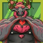 anthro antlers beard belly body_hair bright_colors facial_hair flower_on_antlers flowering_antlers grey_belly grey_body hair hair_bun happy heart_symbol horn male manly multicolored_body musclegut muscular muscular_anthro muscular_male mustache nipple_piercing nipples pecs piercing pink_body_hair pink_hair plant simple_background smile vines wooden_antlers baps_fucks~ mythology bappie_dragoon dragon eastern_dragon mythological_creature mythological_scalie scalie digital_drawing_(artwork) digital_media_(artwork) shaded simple_shading