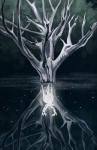 altered_reflection antlers dead_tree duality feral front_view glowing horn male nude plant reflection solo tree water blackpassion777 deer mammal spirit absurd_res hi_res