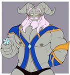 beard blush facial_hair flower giving_flower hair horn long_beard long_hair male mustache navel nipple_piercing nipples offering_flower pecs piercing pink_hair plant smile solo yellow_eyes seintaur blizzard_entertainment warcraft draenei humanoid hi_res