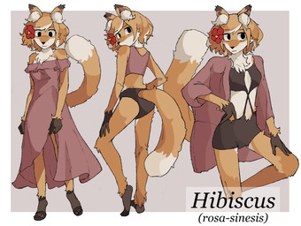 accessory anthro clothing dress female flower flower_in_hair fur hair hair_accessory inner_ear_fluff orange_body orange_fur plant shirt solo tail tank_top topwear tuft underwear hhonchkrow234 hibiscus_(hhonchkrow234) canid canine fox mammal absurd_res hi_res