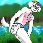 briefs briefs_only clothed clothing embarrassed hair male topless tuft tufted_fur underwear underwear_only smokeyrooster walter_(walter_the_mix) canid canine canis domestic_dog mammal 1:1 hi_res