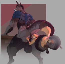 anal anal_penetration animal_genitalia animal_penis anthro anthro_on_anthro anthro_penetrated anthro_penetrating anthro_penetrating_anthro anus ball_size_difference balls balls_on_tail big_balls big_butt blush body_blush brown_body brown_fur butt butt_blush chastity_cage chastity_device coiling collar collar_only duo equine_anus equine_genitalia equine_penis eyes_closed fur genitals grey_background grey_body large_penetration larger_anthro larger_male larger_rimmed licking male male/male male_penetrated male_penetrating male_penetrating_male male_rimming_male muscular muscular_anthro muscular_male nude nude_anthro open_mouth oral orange_body orange_fur penetration penis perineum puffy_anus rear_view red_background rimming scales sex simple_background size_difference smaller_anthro smaller_male standing tail tail_anus tail_around_body tail_around_partner tail_coil tail_fetish tail_in_ass tail_insertion tail_play thick_thighs tongue tongue_out wide_hips kendryzak mythology asinus canid canine donkey dragon equid equine fox hybrid mammal mythological_creature mythological_scalie scalie hi_res