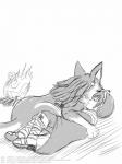 2016 3:4 anthro black_nose blue_eyes campfire canid canine canis cuddling duo eyes_closed feral fire_emblem hi_res hug human link_(wolf_form) male mammal marth monochrome nintendo outside romantic romantic_couple sleeping text the_legend_of_zelda traditional_media_(artwork) url winick-lim wolf