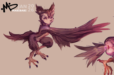 4_toes animal_genitalia anisodactyl anthro black_claws brown_body brown_ears brown_eyes brown_feathers brown_wings claws cloaca feathered_arms feathers feet female female_anthro genitals grey_background humanoid_genitalia humanoid_vulva logo multicolored_body multicolored_feathers nude nude_anthro nude_female pink_cloaca pupils scuted_legs scutes simple_background snout solo tan_body tan_feathers tan_inner_ear text toe_claws toes vulva winged_arms wings yellow_scutes young young_anthro young_female mabibabi european_mythology greek_mythology mythology avian harpy mythological_avian mythological_creature 2026 absurd_res artist_logo artist_name dated hi_res watermark