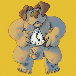 anthro balls big_penis brown_ears brown_nose clock eyebrows feet foreskin genitals glans half-erect huge_penis humanoid_feet male nipples pecs penis pink_glans pink_nipples plantigrade pocketwatch saggy_balls silly_pose simple_background slightly_chubby slightly_chubby_male solo thick_eyebrows thick_penis watch wrinkles ravuer the_phantom_tollbooth tock canid canine canis domestic_dog mammal 1:1 hi_res