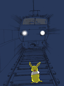 ambiguous_gender door duo eyes_closed feral fur neck_tuft night open_mouth open_smile public_transportation simple_background smile tail train tuft vehicle white_body white_fur yellow_body yellow_fur geboku nintendo pokemon canid eeveelution fennekin generation_1_pokemon generation_6_pokemon jolteon mammal pokemon_(species) 2020 digital_media_(artwork) hi_res