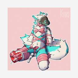 anthro arms_tied balls big_tail blue_body blue_fur blush bodily_fluids bound bow_ribbon cheek_tuft cum cumshot ejaculation facial_tuft fluffy fur fuzzy genital_fluids genitals heart_box holidays inner_ear_fluff legs_tied machine male pink_ribbon ribbons sex_toy solo tail tuft vibrator wand_vibrator white_body kyaro valentine's_day protogen 1:1 hi_res