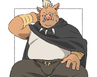 anthro belly bottomwear brown_body bulge clothing humanoid_hands kemono male overweight overweight_male pants shirt simple_background solo topwear jinnta4014 that_time_i_got_reincarnated_as_a_slime geld_(that_time_i_got_reincarnated_as_a_slime) mammal suid suine sus_(pig) wild_boar 2025 hi_res