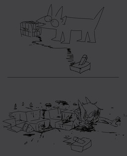 ambiguous_feral ambiguous_gender anthro blood bodily_fluids corpse death explosives feral gore grotesque_death solo tears teeth tnt bravobunny microsoft minecraft mojang xbox_game_studios unknown_species black_and_grey greyscale hi_res monochrome sketch