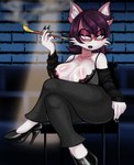 anthro big_breasts breasts clothing eyewear female footwear glasses high_heels kiseru pink_body scokicoki shoes smoke smoking_pipe solo cokicoki-s sega sonic_the_hedgehog_(series) fan_character scarlet_(coel3d) canid canine canis mammal wolf absurd_res hi_res