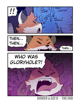 3_panel_comic anthro bathroom blush blush_lines bodily_fluids cute_fangs dialogue distressed duo exclamation_point eyes_closed fangs graffiti graffiti_on_wall male orange_body penis_drawing public_restroom restroom_stall shocked speech_bubble sweat teeth text the_end t0l0k fordan_(t0l0k) canid canine fox mammal comic end_page english_text hi_res multiple_scenes