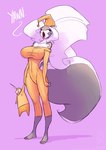 anthro barefoot clothing eyes_closed feet female fur grey_body grey_fur hair hat headgear headwear nightcap open_mouth pajamas plushie purple_background simple_background solo white_body white_fur white_hair yawn conditional_dnp jollyjack chloe_sinclaire pip_mcgraw mammal mephitid skunk