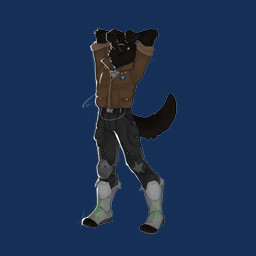 anthro arms_above_head bandage bandage_on_face belt black_body black_fur boots bottomwear chain checkered checkered_clothing clothing collared_shirt dress_shirt facial_markings footwear freckles fur green_eyes head_markings jewelry knee_pads maine_(us_state) male markings necklace pants pattern_clothing pouch_(clothing) rim_light shirt shoes smile solo star topwear undershirt uniform cerberussenn shasta_chirmann_(cerberussenn) bird_dog canid canine canis domestic_dog hunting_dog labrador mammal retriever 1:1 absurd_res alpha_channel hi_res