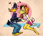 anthro barefoot bottomwear clothing duo feet female love male shorts juneduck21 looney_tunes the_looney_tunes_show warner_brothers daffy_duck tina_russo anatid anseriform avian bird duck