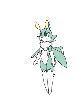 4_wings antennae_(anatomy) anthro arthropod_abdomen blush breasts cheek_tuft chest_tuft facial_tuft featureless_breasts female fur green_body green_fur head_tuft invertebrate_proboscis markings mitten_hands multi_wing neck_tuft non-mammal_breasts proboscis_(anatomy) simple_background solo tuft white_background white_markings wings micromyu arthropod insect lepidopteran moth