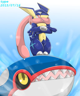 ambiguous_gender anthro duo feral navel type nintendo pokemon generation_3_pokemon generation_6_pokemon greninja kyogre legendary_pokemon pokemon_(species) 2015 hi_res