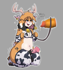 animal_genitalia animal_penis animal_print anthro antlers armwear bell bell_collar bikini bikini_top blush blush_lines bodily_fluids bovine_ears buckteeth clothing collar cow_print cum cum_drip cum_from_penis dialogue dripping duo ear_piercing ear_tag elbow_gloves equine_genitalia equine_penis fake_ears fake_horns fur genital_fluids genitals gloves grey_eyes handwear hooves horn kneeling leash legwear male male/male markings orange_body orange_fur orange_penis penile_spines penis piercing rabbit_ears scaled_penis sharp_teeth simple_background solo_focus spots spotted_body spotted_fur spread_legs spreading stockings swimwear teeth text thick_thighs two-piece_swimsuit white_body white_fur baloodial mythology erithai_(nsfx) harley_(nsfx) cryptid deer dragon hare hybrid jackalope lagomorph leporid mammal mythological_creature mythological_scalie rabbit scalie hi_res