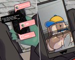 anthro anus backwards_baseball_cap backwards_cap backwards_hat baseball_cap big_butt blush blush_lines butt clothing duo electronics female group hat headgear headwear jacket long_ears looking_back male male/female phone phone_screen photographing_another text text_box texting texting_ui topwear trio acresyy snapchat dax_(piemations) peeb_(piemations) alligator alligatorid crocodile crocodilian lagomorph leporid mammal rabbit reptile scalie hi_res
