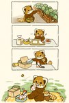 basket biped black_eyes black_nose brown_body chibi container dot_eyes eating feral food fruit kemono picnic picnic_basket picnic_blanket plant plushie solo strawberry shi_nominmin ailurid mammal red_panda 2024 comic hi_res