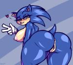 anthro anus big_breasts blush breasts butt clothing crossgender ear_piercing ear_ring female genitals gesture gloves green_eyes hand_gesture handwear looking_at_viewer looking_back nipples nude one_eye_closed piercing pussy ring_piercing simple_background smile solo thick_thighs tongue v_sign wink neayix sega sonic_the_hedgehog_(film) sonic_the_hedgehog_(series) sonic_the_hedgehog ugly_sonic eulipotyphlan hedgehog mammal 2019