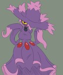 anthro breasts clothing collar female gem grey_background hat headgear headwear legless one_eye_obstructed one_eye_visible purple_body red_eyes simple_background smile solo imric1251 nintendo pokemon generation_4_pokemon mismagius pokemon_(species) 5:6 hi_res