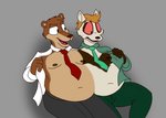 anthro belly conjoined duo male male/male stuck_together wide_dicephalous theyton bear domestic_ferret mammal mustelid musteline true_musteline weasel