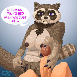 anthro bodily_fluids breasts claw_in_urethra claws dialogue dominant dominant_female duo exposed_breasts eyelashes female first_person_view fur genital_fluids genitals glans gradient_background human_on_anthro interspecies male male/female male_human nipples nude nude_female penetration penis penis_grab precum presenting presenting_vulva simple_background smile smirk speech_bubble spread_legs spread_vulva spreading tail teeth urethral urethral_penetration vaginal_fluids vein veiny_penis vulva whiskers suzew tori_(suzew) human mammal procyonid raccoon 1:1 2026 digital_media_(artwork) hi_res