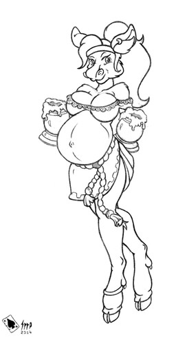 alcohol anthro bartender beer belly beverage big_belly female food pregnant serving solo sadistic_healer deer mammal moose new_world_deer hi_res monochrome