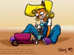 2005 activision anthro bandicoot blonde_hair canid canine canis clothing coco_bandicoot crash_bandicoot_(series) crossover digital_media_(artwork) domestic_dog duo female footwear full-length_portrait fur gir_(invader_zim) hair invader_zim looking_down low_res machine mammal marsupial nickelodeon on_one_leg open_mouth orange_body orange_fur overalls ponytail portrait robot shax_(artist) shirt shoes sitting standing tan_body tan_fur tongue topwear