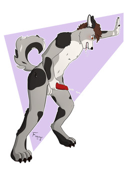 anatomically_correct anatomically_correct_genitalia anthro bodily_fluids breath brown_hair cum genital_fluids genitals hair hand_on_wall male orange_eyes orgasm panting solo fuergr canid canine canis mammal wolf absurd_res hi_res