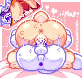 anthro anus balls bed big_butt blush bodily_fluids butt canon_x_oc clenched_teeth cum cum_in_vagina cum_inside duo female furniture genital_fluids genitals kiss_mark legs_up long_ears male male/female nude nude_female nude_male penis reverse_mating_press sex sweat sweaty_butt tail tan_body teeth vulva williamcwork sega sonic_the_hedgehog_(series) vanilla_the_rabbit lagomorph leporid mammal rabbit digital_media_(artwork) pixel_(artwork)