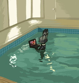 ambiguous_anthro ambiguous_gender anthro detailed_background door female fur grey_body grey_fur kissing liminal_spaces male male/female partially_submerged solo standing swimming_pool theblueberrycarrots disney zootopia jack_savage judy_hopps nick_wilde canid canine fox lagomorph leporid mammal rabbit digital_drawing_(artwork) digital_media_(artwork) hi_res source_request male_(lore)
