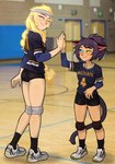 basketball_court blonde_hair blue_sclera blush bottomwear butt clothing duo eyes_closed female freckles gesture hair heterochromia high_five larger_female photo_background ponytail purple_hair shorts size_difference sparkles sportswear uniform volleyball_court volleyball_uniform yellow_sclera centinel303 masters_of_the_universe mattel netflix she-ra_(copyright) she-ra_and_the_princesses_of_power catra_(she-ra) she-ra_(she-ra) animal_humanoid cat_humanoid felid felid_humanoid feline feline_humanoid human humanoid mammal mammal_humanoid photography_(artwork)