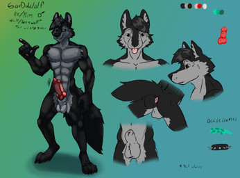 animal_genitalia animal_penis anthro anus blep canine_genitalia canine_penis collar genitals gesture hand_gesture knot knotted_penis looking_at_viewer male penis pointing sheath simple_background smile solo spiked_collar spikes stated_gender stated_pronouns stated_species text tongue tongue_out gardawolf canid canine canis mammal wolf absurd_res hi_res model_sheet