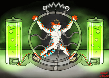 ambiguous_fluids anthro bdsm black_hair black_nose black_pawpads blue_stripes bondage bound brush brushing bubble electricity eyes_closed feet fist fur grey_body grey_fur grey_tail hair laboratory laugh male metal multicolored_body multicolored_fur nude open_mouth orange_body orange_fur pawpads paws pointy_ears prick_ears raised_arm robotic_arm short_hair snout solo spread_legs spreading striped_body striped_fur stripes tail tickle_fetish tickle_torture tickling tickling_armpits tickling_belly tickling_feet tickling_machine tickling_sides two_tone_body two_tone_fur wire undeadsparrow felid mammal pantherine 2022 2d_animation animated animated_gif motion_tweening short_playtime signature