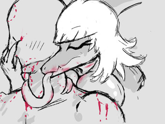 anthro bald big_breasts bite_mark blood blood_on_tongue bodily_fluids bone_frill breasts claws close-up dominant dominant_female duo eyes_closed female finger_claws fingers frill_(anatomy) front_view hair hug hugging_another hugging_from_behind humanoid_hands licking_blood long_hair long_tongue male male/female non-mammal_breasts nude nude_anthro nude_female nude_human nude_male romantic romantic_couple tongue tongue_around_neck caldinie1 cavemanon_studios i_wani_hug_that_gator inco_(iwhtg) mia_moretti dinosaur hadrosaurid human mammal ornithischian ornithopod parasaurolophus prehistoric_species reptile scalie 4:3 hi_res spot_color