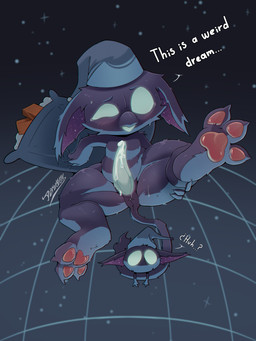 3_toes after_orgasm ambiguous_fluids animal_genitalia anthro anus beak big_ears big_penis biped black_beak black_body black_fur black_tail black_tail_tuft blue_anus blue_clothing blue_eyes blue_hat blue_headgear blue_headwear blue_penis blush bodily_fluids brick claws clothing confusion cum cum_on_penis dialogue dripping duo ears_down empty_eyes erection feet front_view fur genital_fluids genital_slit genitals glowing glowing_eyes glowing_genitalia glowing_penis hat hat_only headgear headgear_only headwear headwear_only hindpaw holding_leg holding_own_leg long_penis male male_anthro mostly_nude mostly_nude_anthro mostly_nude_male narrowed_eyes nightcap open_beak open_mouth pawpads paws penis pillow pivoted_ears purple_body purple_fur purple_inner_ear raised_leg red_pawpads semi-anthro shortstack shortstack_male sky solo_focus tail tail_anus tail_tuft tapering_penis tears text thick_thighs tired toe_claws toes tuft young young_anthro young_male deriva0404k deadlock_(game) mythology valve lil_helper_(deadlock) rem_(deadlock) avian bird chimera dream_creature gryphon mythological_avian mythological_creature owl 2026 3:4 absurd_res english_text hi_res