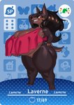 amiibo_card anthro big_breasts breasts brown_hair card card_template clothed clothing curvy_figure female glistening glistening_body hair hand_behind_back heart_symbol huge_breasts looking_at_viewer mature_anthro mature_female number skimpy slightly_chubby solo standing thick_thighs topwear voluptuous wide_hips eigaka amiibo animal_crossing nintendo laverne_(sssonic2) canid canine canis dobermann domestic_dog mammal pinscher digital_media_(artwork) hi_res